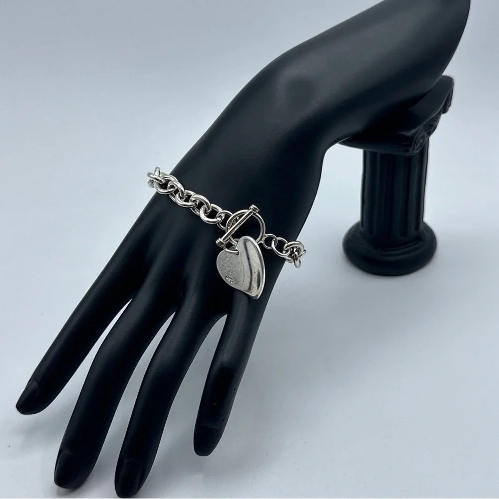 Sterling Silver Links Bracelet With‎ Hearts #342